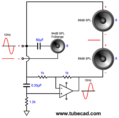 Quad-Like Two-Way Speaker with No Inductor at Low Frequencies