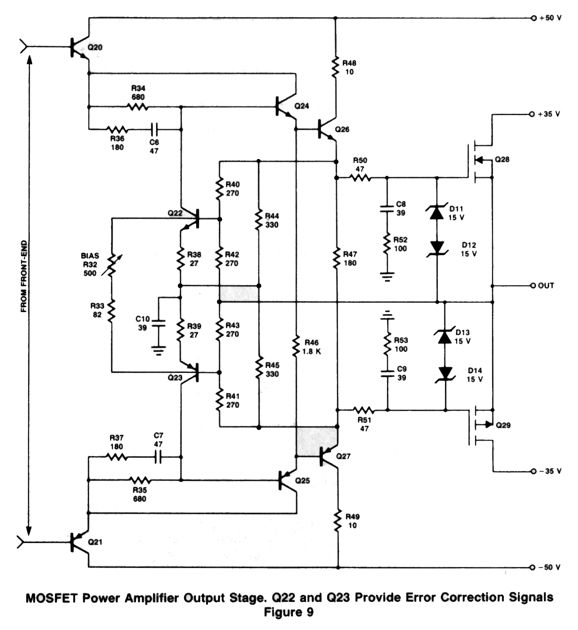 Push-pull Auto-Cathode-Bias and Error-Correcting MOSFET Output Stages